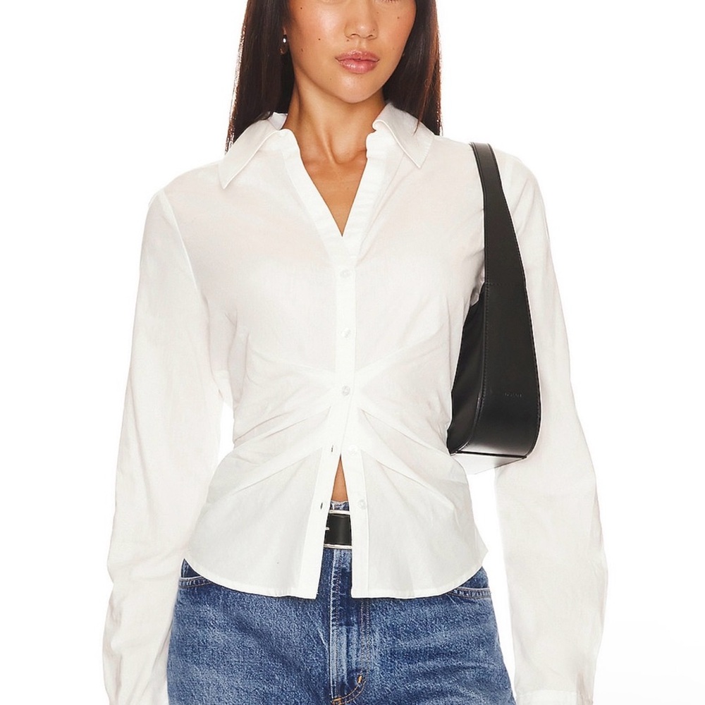 PAIGE White Button-Down Twist Front Shirt